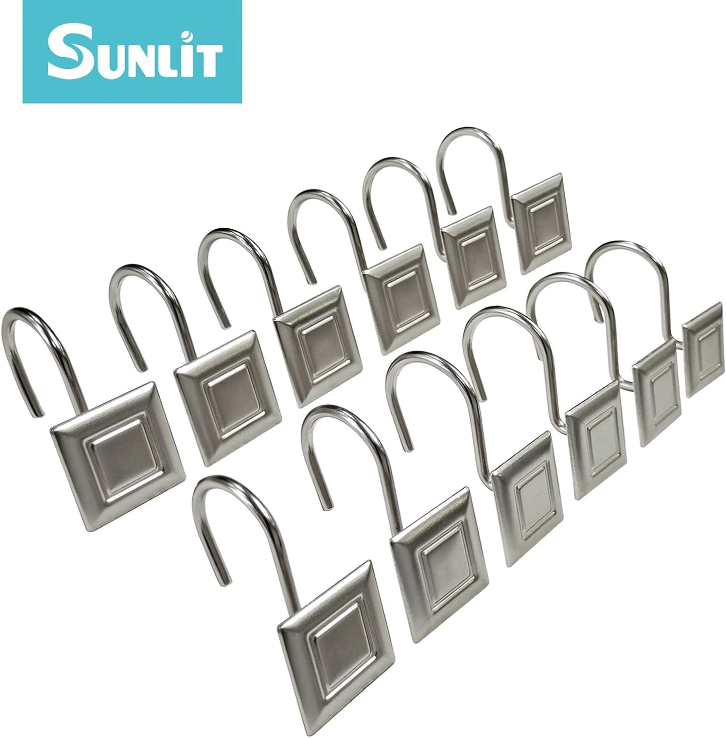 Sunlit Luxury Design Brushed Nickel Oval Shower Curtain Hooks Rust Proof Oil Rubbed Metal Shower Curtain Rings - Satin Matte Silver - 12 Pack