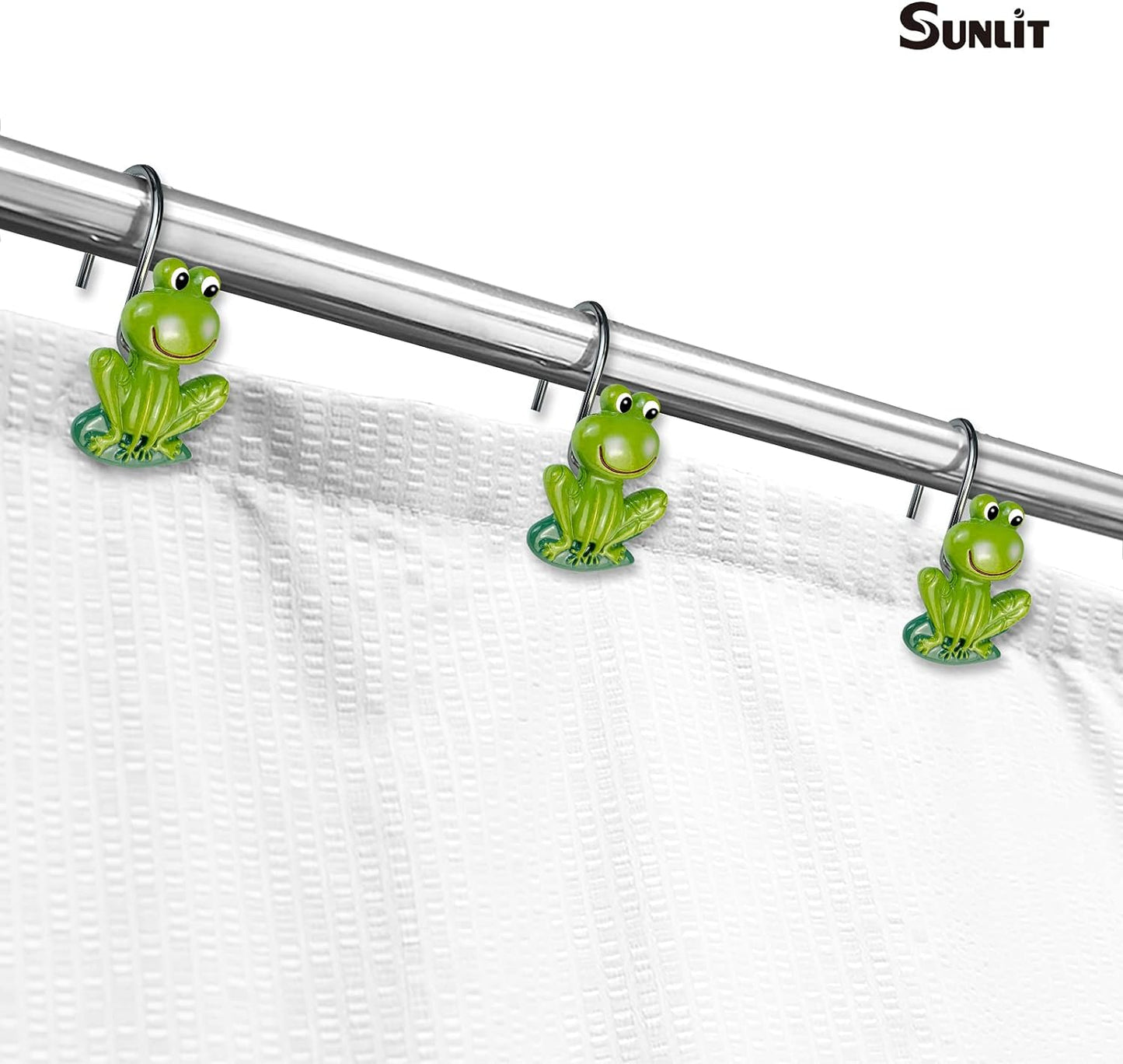 Sunlit Rustic Decorative Shower Curtain Hooks for Kids, Frog Shower Curtain Rings, Cabin Green Shower Curtain Hooks, Resin, Farmhouse Bathroom Decoration for Kids- 12 Pack