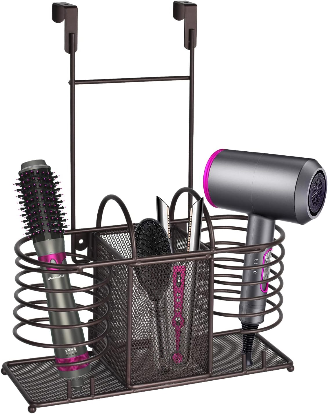 Sunlit 3 in 1 Wall Mount/Countertop/Over Cabinet Door Metal Wire Hair Product & Styling Tool Organizer Storage Basket Holder for Hair Dryer, Brushes, Flat Iron, Curling Wand, Hair Straightener. Black