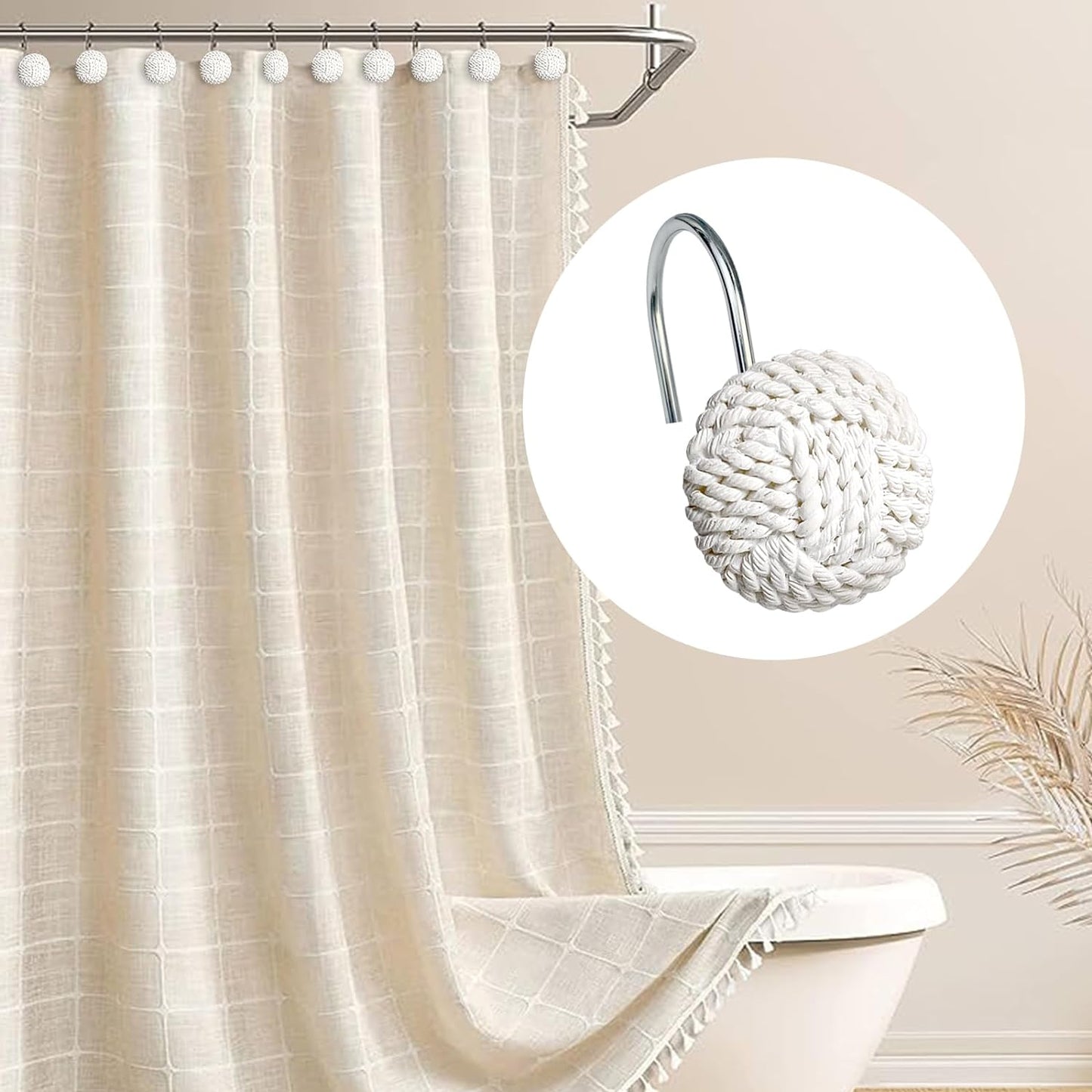 Sunlit Boho Knots Shower Curtain Hooks, Home Decorative Shower Curtain Rings for Bathroom, Seaside Nautical Shower Curtain Hangers Bathroom Accessories, Set of 12