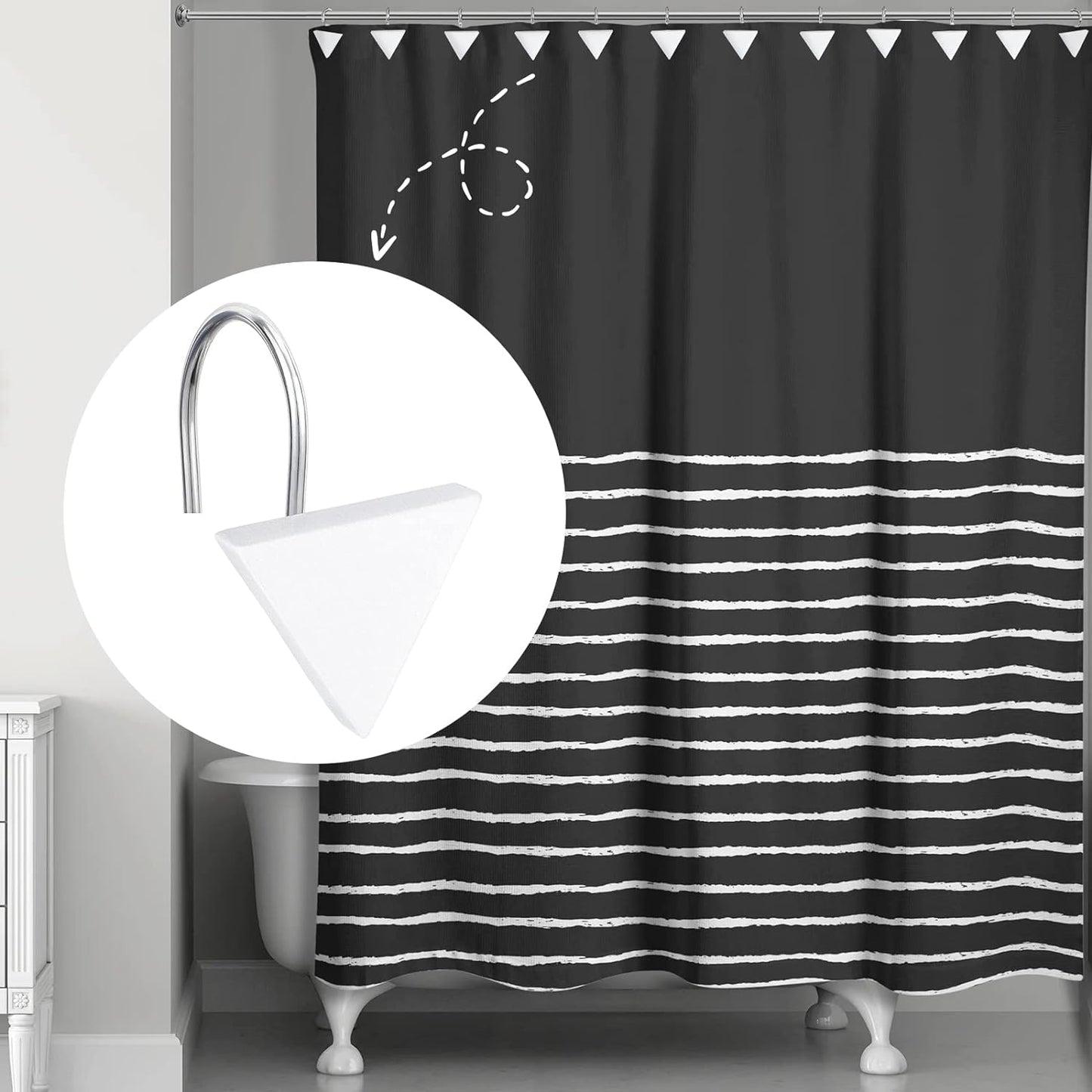 Sunlit Geometric Decorative Shower Curtain Hooks, Matt Triangle Geometric Black Shower Curtain Rings, Resin, Bathroom Decoration Boho Shower Curtain Hooks-12 Pack