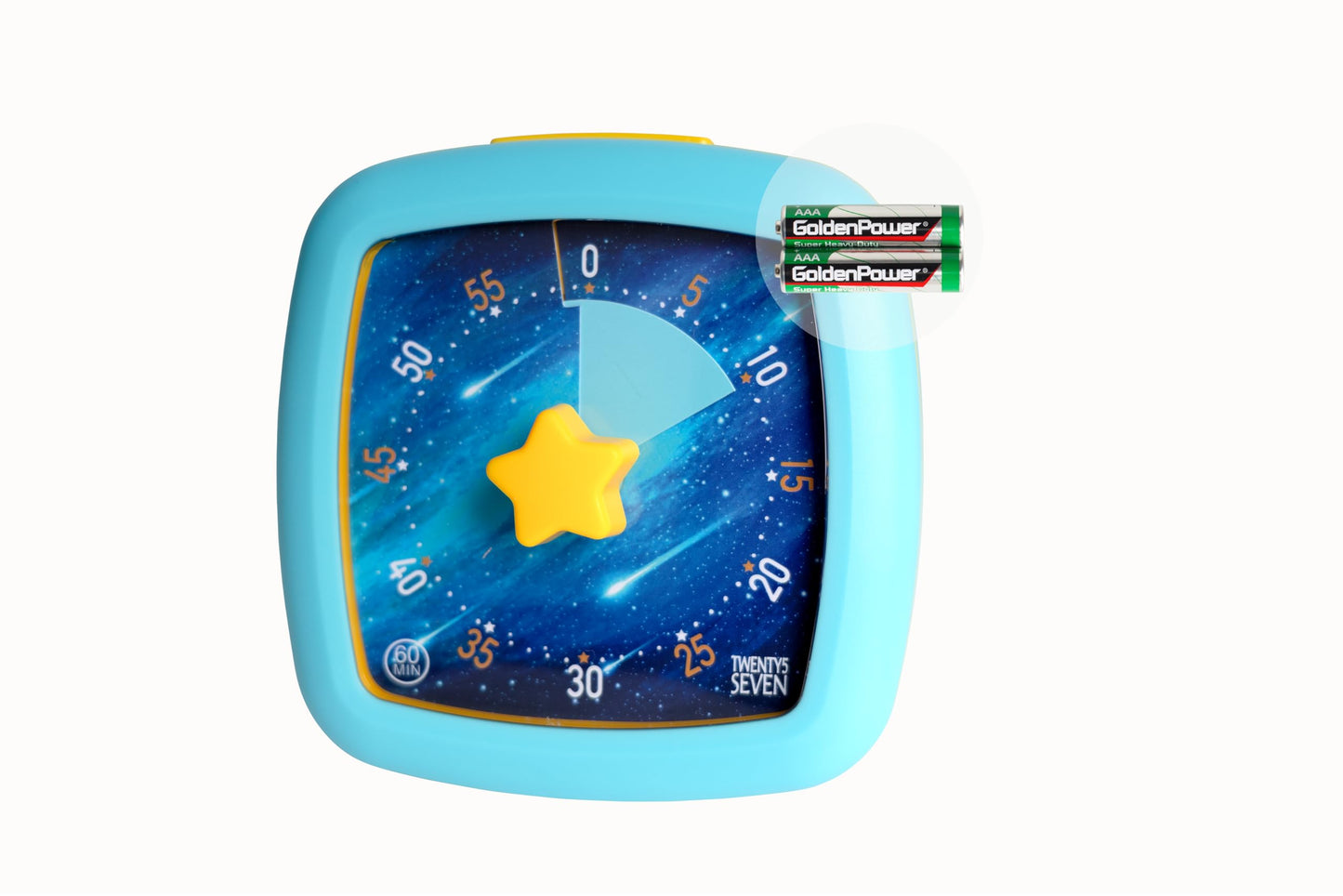 TWENTY5 SEVEN Countdown Timer 4 inch with Alarm Stop Button, Meteor Pattern Visual Timer, 60 Minute 1 Hour Countdown Clock with Star Knob for Kids Exam Time Management, Blue
