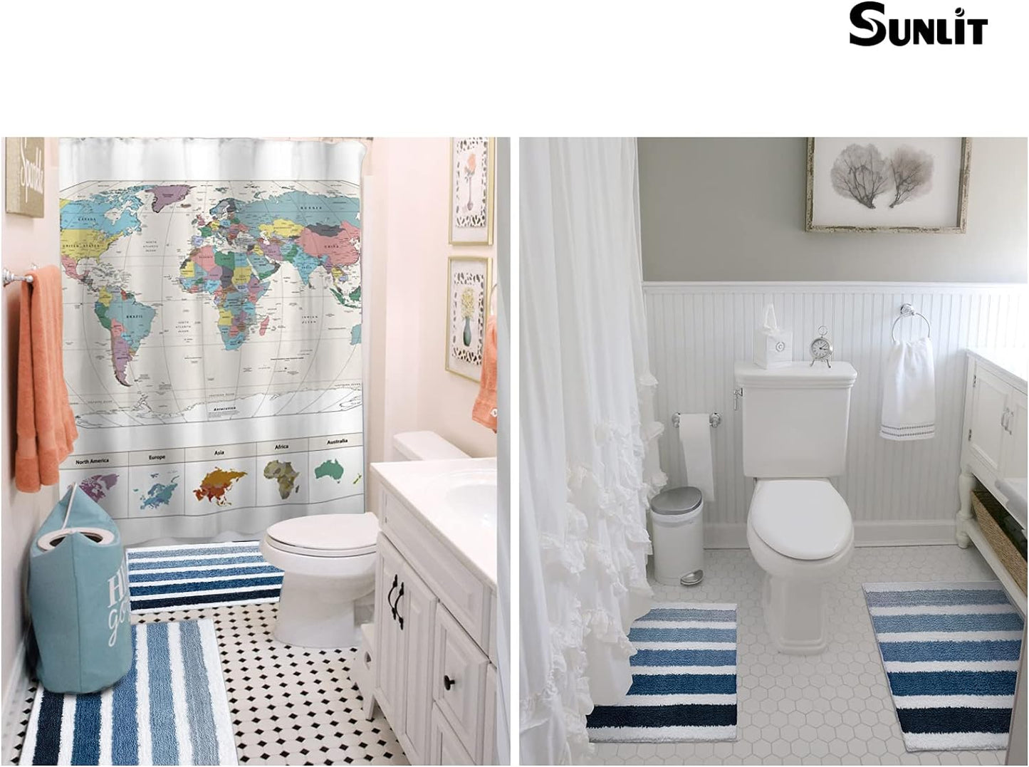 Sunlit 17"x24" Ombre Blue Bathroom Rug Non-Slip Absorbent Soft Bath Mat Set, Floor Mat Dry Fast Machine Washable.