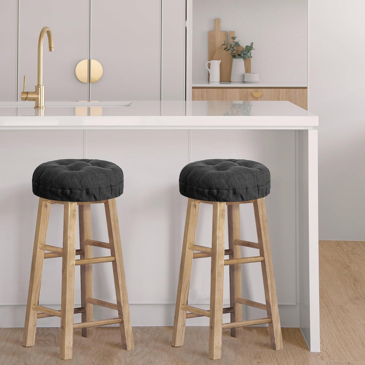 Sunlit Bar Stool Covers - Set of 2 Round Bar Stool Seat Covers, Soft and Cushioned Bar Chair Covers, Easy to Install and Wash, Cover Only, 14 Inch Diameter, Gray