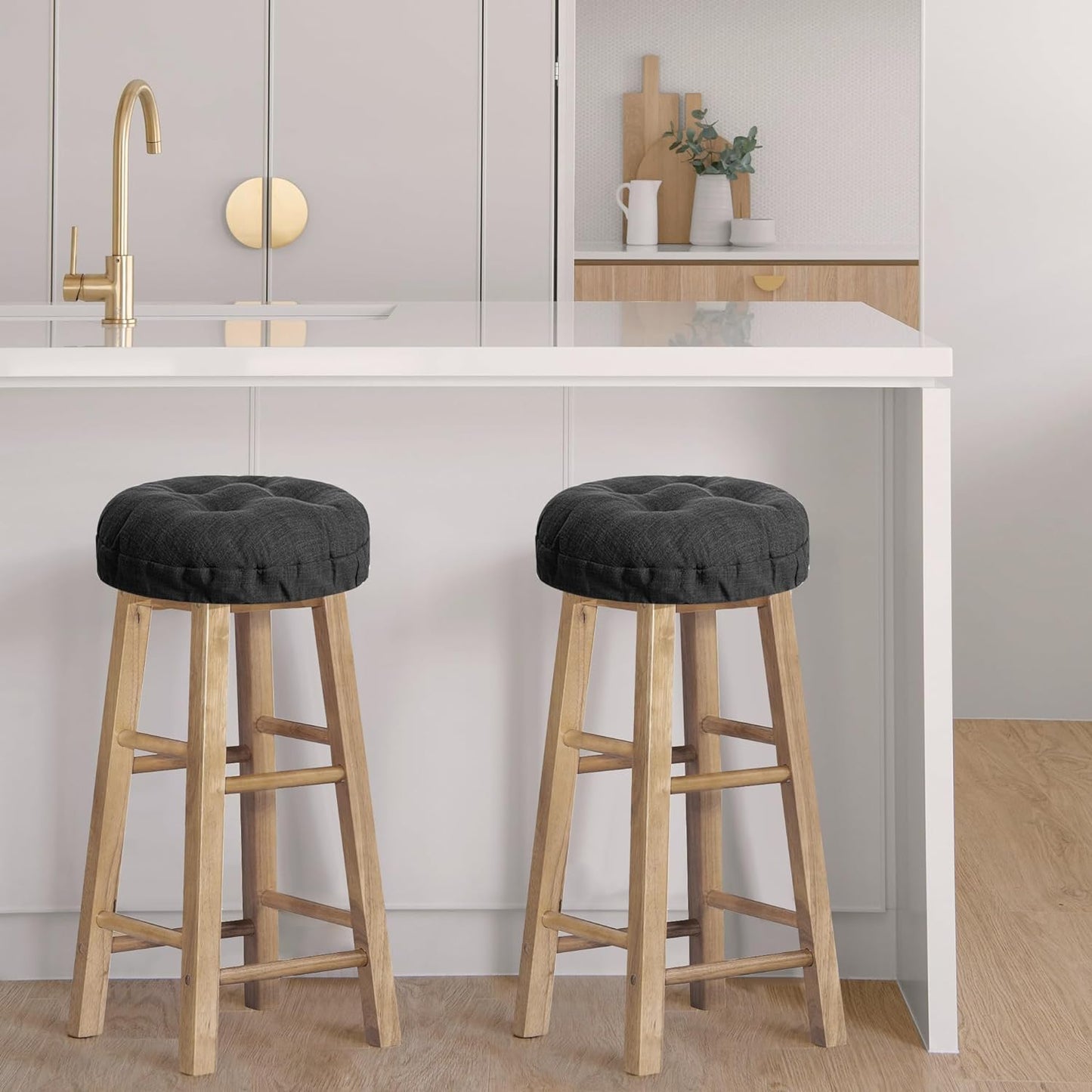 Sunlit Bar Stool Covers - Set of 2 Round Bar Stool Seat Covers, Soft and Cushioned Bar Chair Covers, Easy to Install and Wash, Cover Only, 14 Inch Diameter, Black