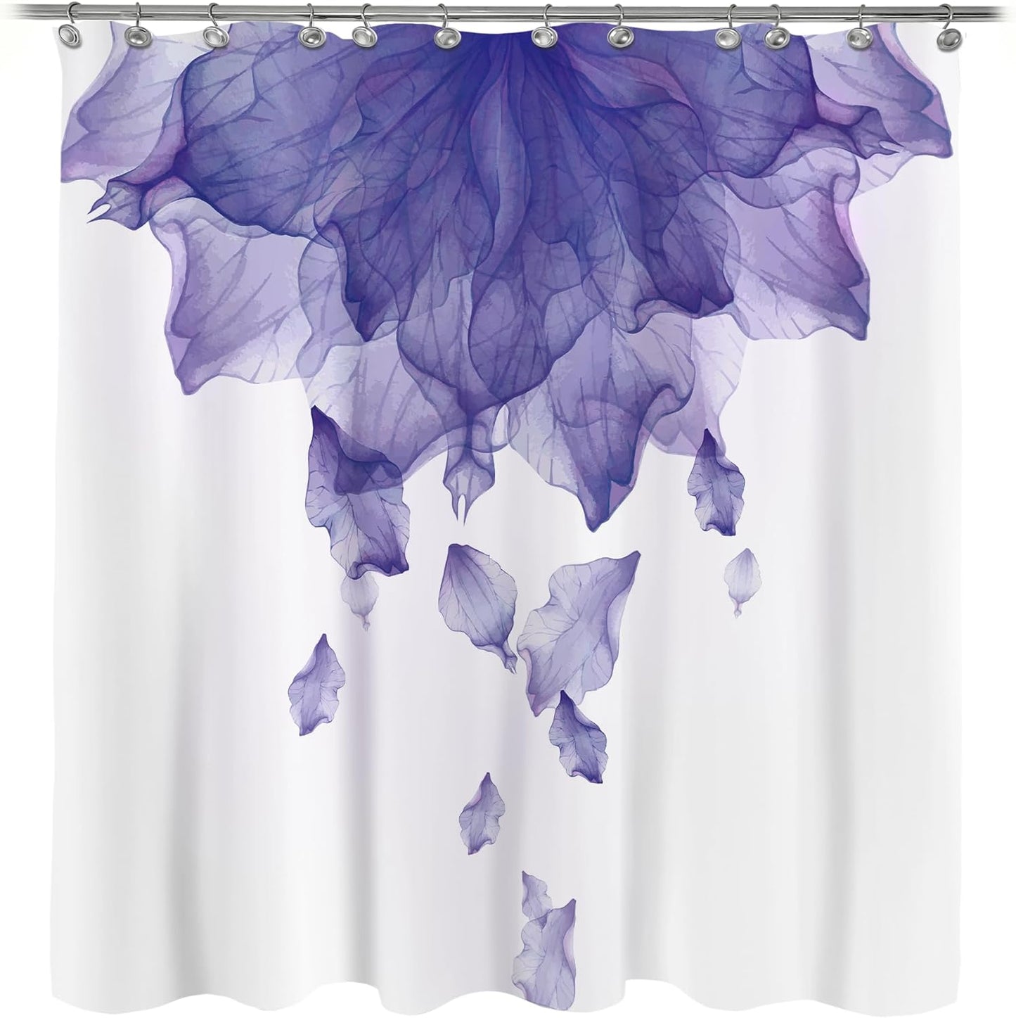 Floral Fabric Shower Curtain, Teal Blue Watercolor Shower Curtain for Bathroom Modern Decor Tapestry