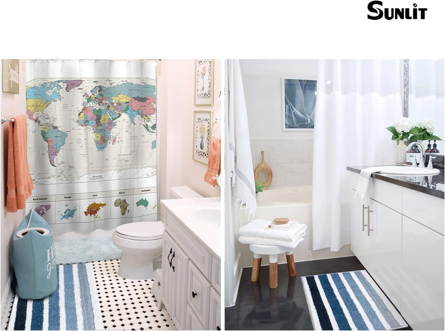 Sunlit Ombre Blue Bathroom Rug Nautical Bath Mat for Bathroom Non Slip 24"x17" Blue and White