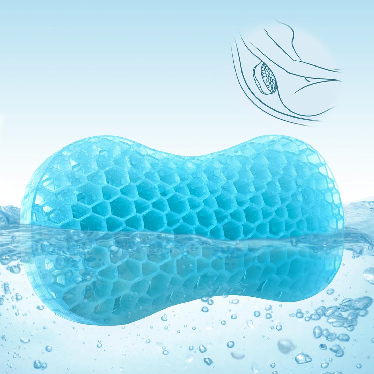 Sunlit Bath Jello Gel Bath Pillows, Lumbar Pillow for Bathtub, Back Support Pillow, Gel Pillow with Non-Slip Suction Cups for Lumbar, Back Rest Support, Fits Curved or Straight Back Tubs, Aqua