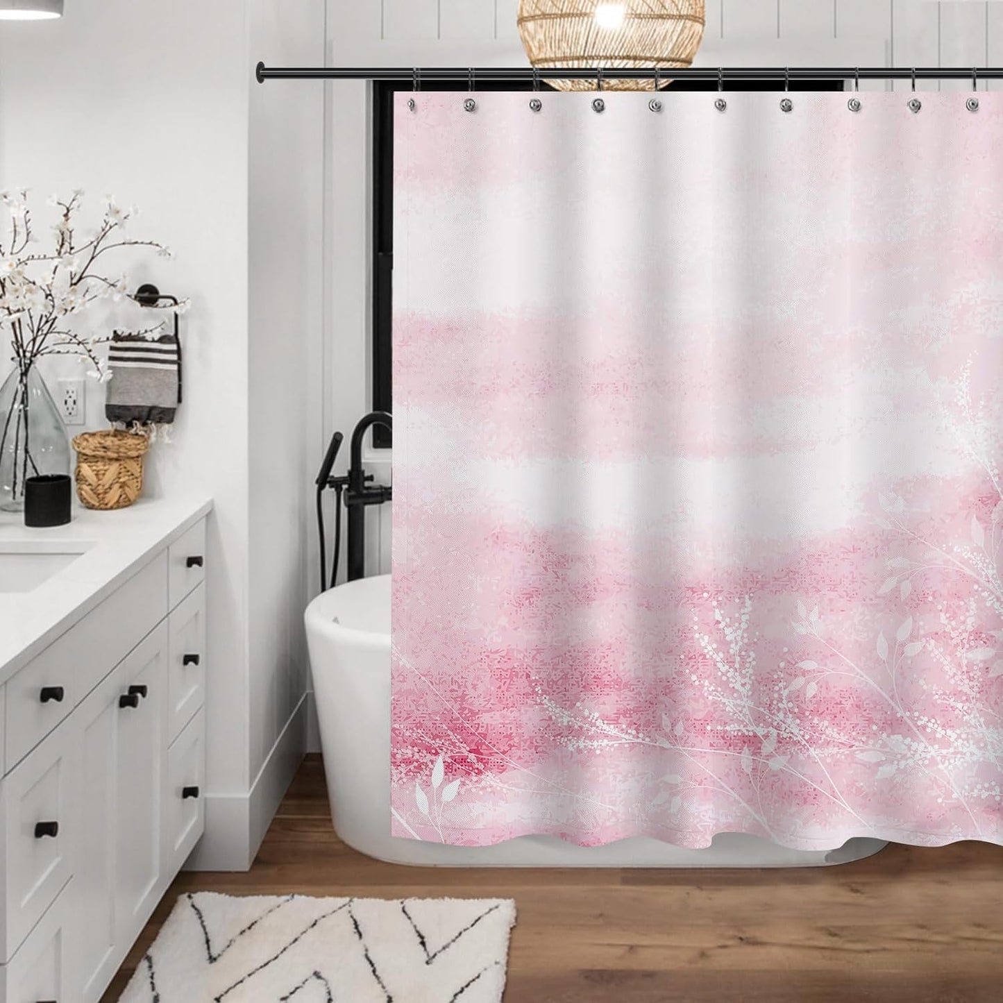 Sunlit Design Dreamy Shower Curtain, Flowering Vines in Pastel Cloud Fabric Shower Curtain with Purple Background, Bathroom Decoration Art Painting Shower Curtains, Purple, 71" x 71"
