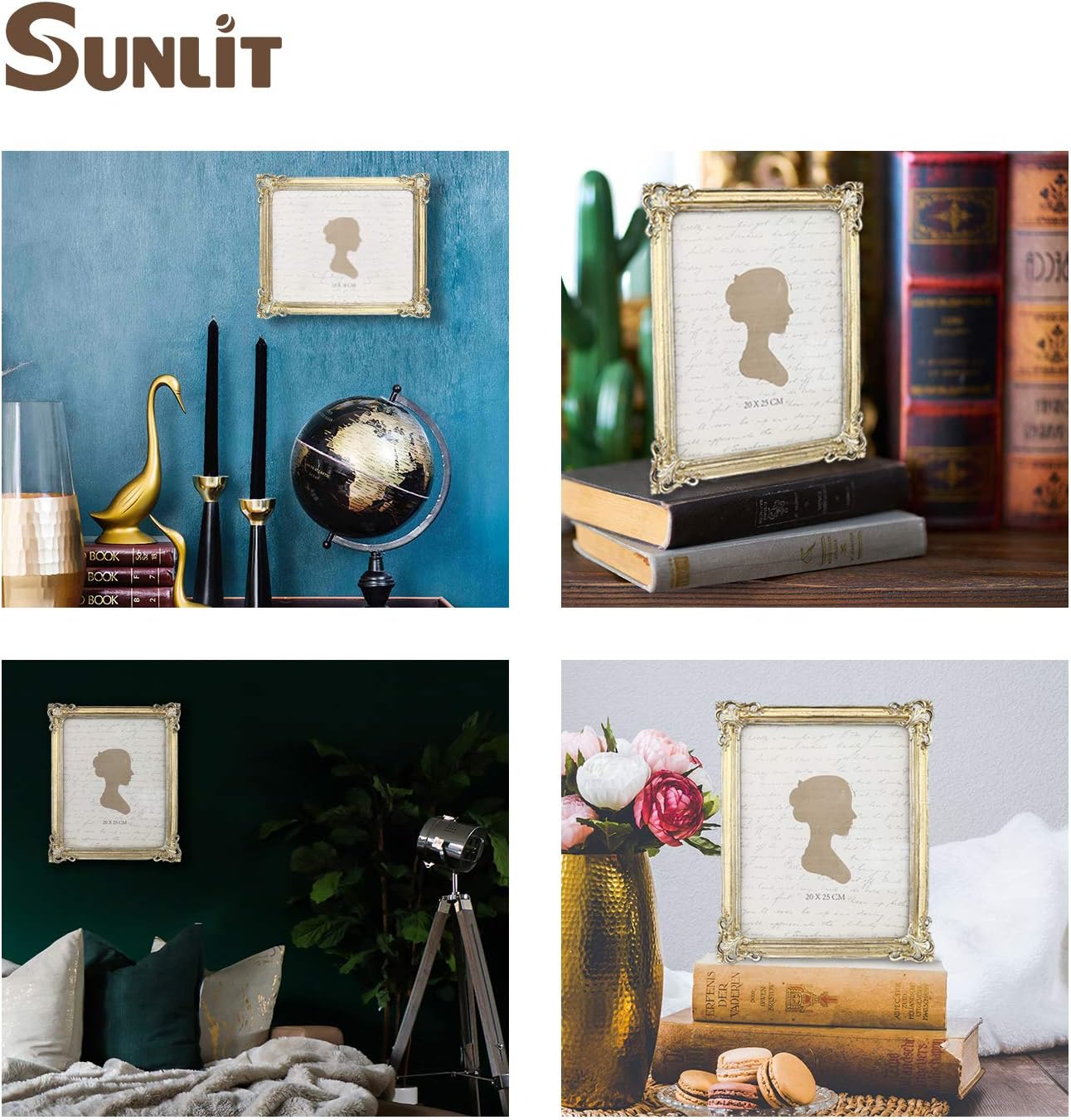 Sunlit Vintage Picture Frame 4x6 Inch, Luxury Antique Photo Frames with Glass Front, Photo Display, Tabletop Wall Hanging, Gift Ideas