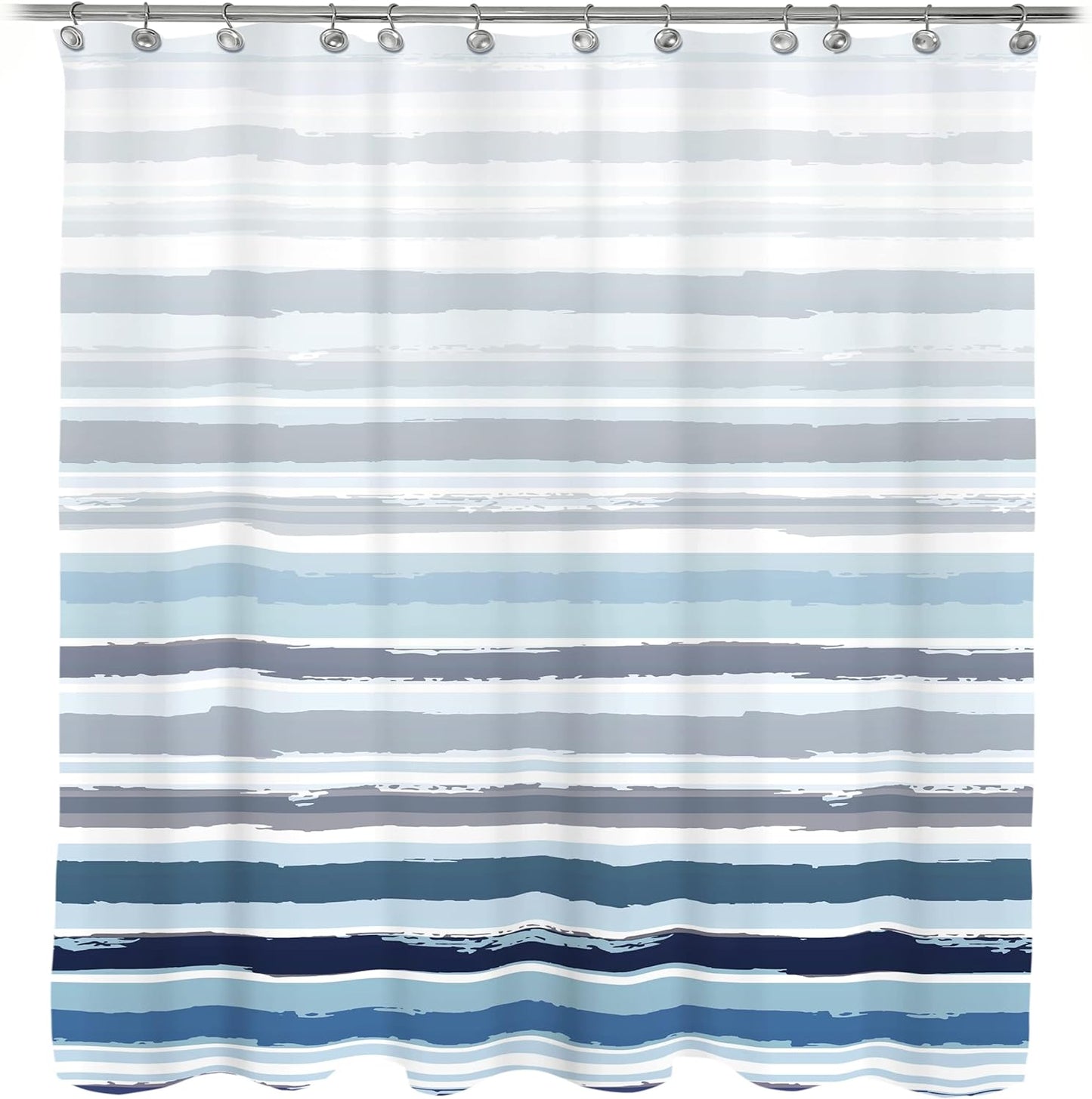 Ombre Blue Textured Slubbed Fabric Shower Curtain, Blue and White Stripe Shower Curtains for Bathroom Decoration, Wave Striped Bathroom Curtains, 71x71