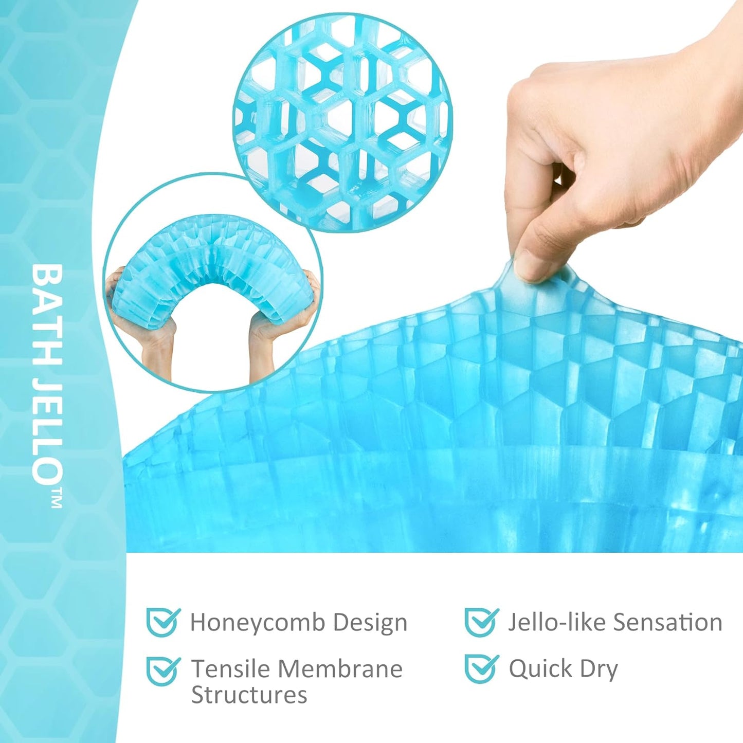 Sunlit Bath Jello Gel Bath Pillows, Lumbar Pillow for Bathtub, Back Support Pillow, Gel Pillow with Non-Slip Suction Cups for Lumbar, Back Rest Support, Fits Curved or Straight Back Tubs, Aqua