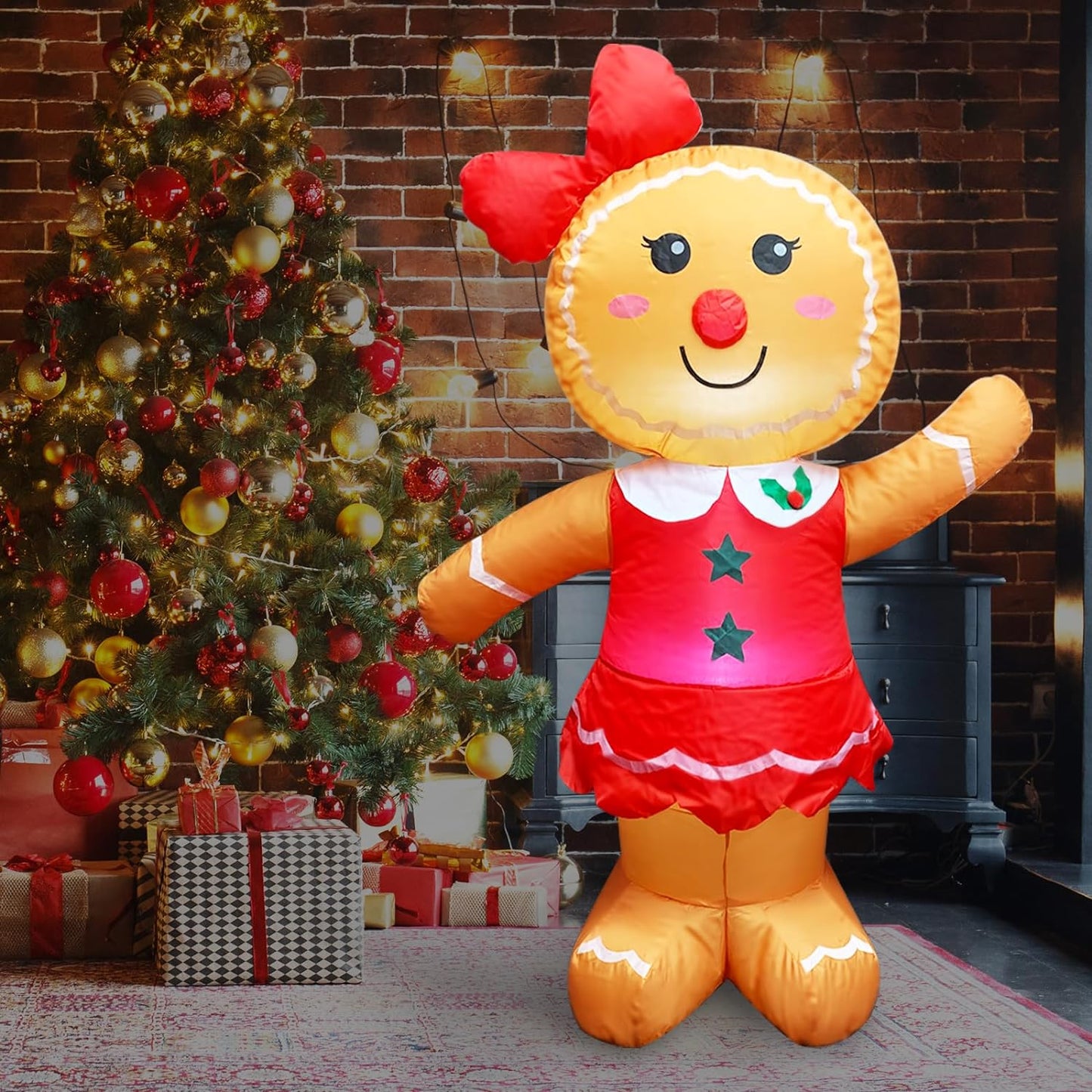 Sunlit 4.5FT Lighted Gingerbread Girl Inflatable Yard Decoration with Blower and Adaptor for Festive Indoor Porch Outdoor Decor