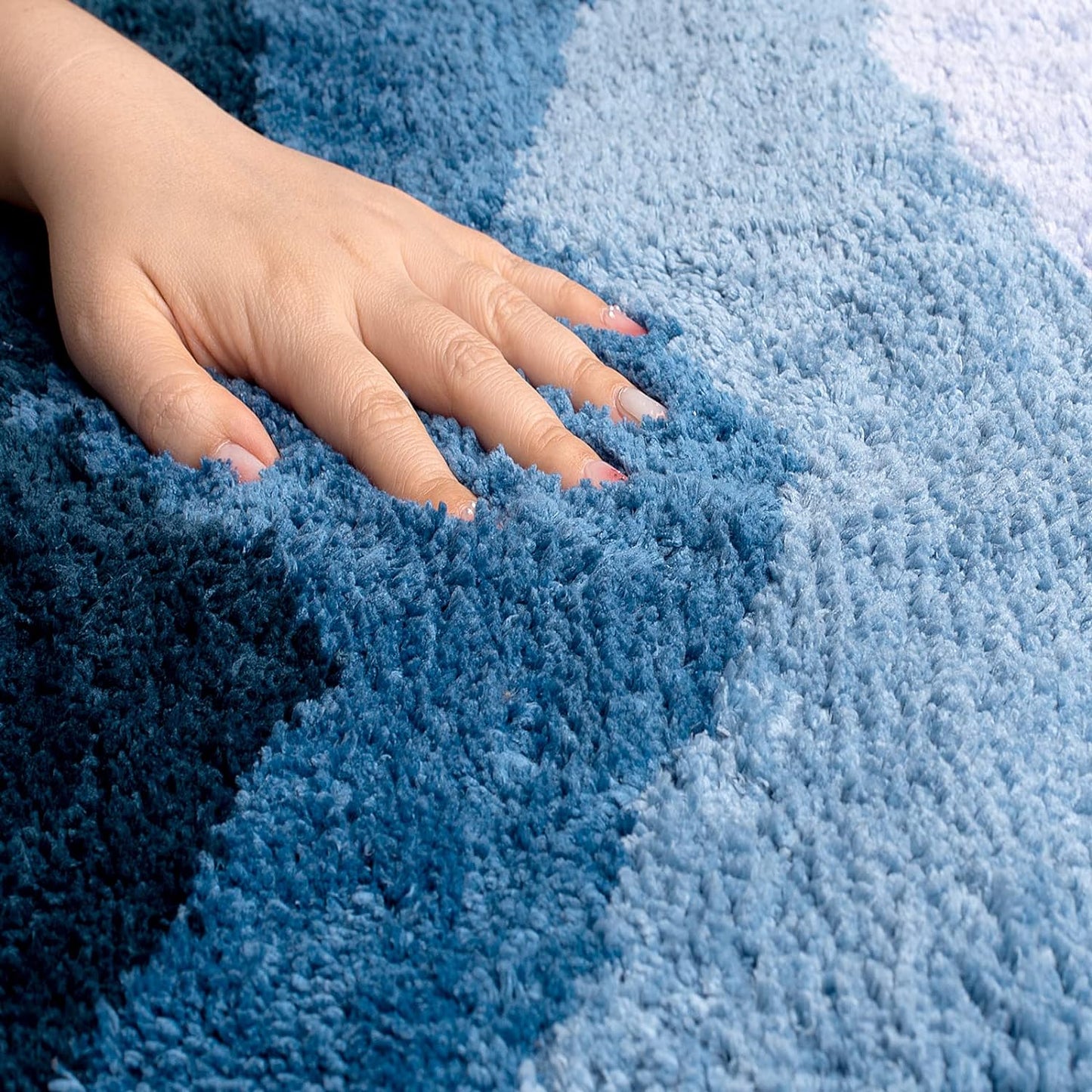 Sunlit 17"x24" Ombre Blue Bathroom Rug Non-Slip Absorbent Soft Bath Mat Set, Floor Mat Dry Fast Machine Washable.