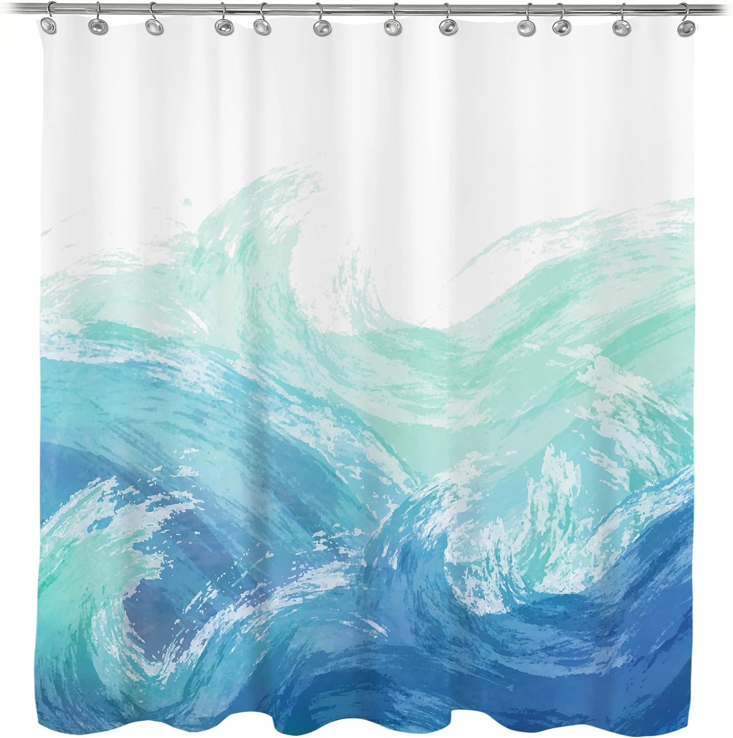 Wave Shower Curtain, Ombre Blue and Green Ocean Theme Shower Curtain for Bathroom Modern Decor Waterproof Tapestry, 71x71 Inch