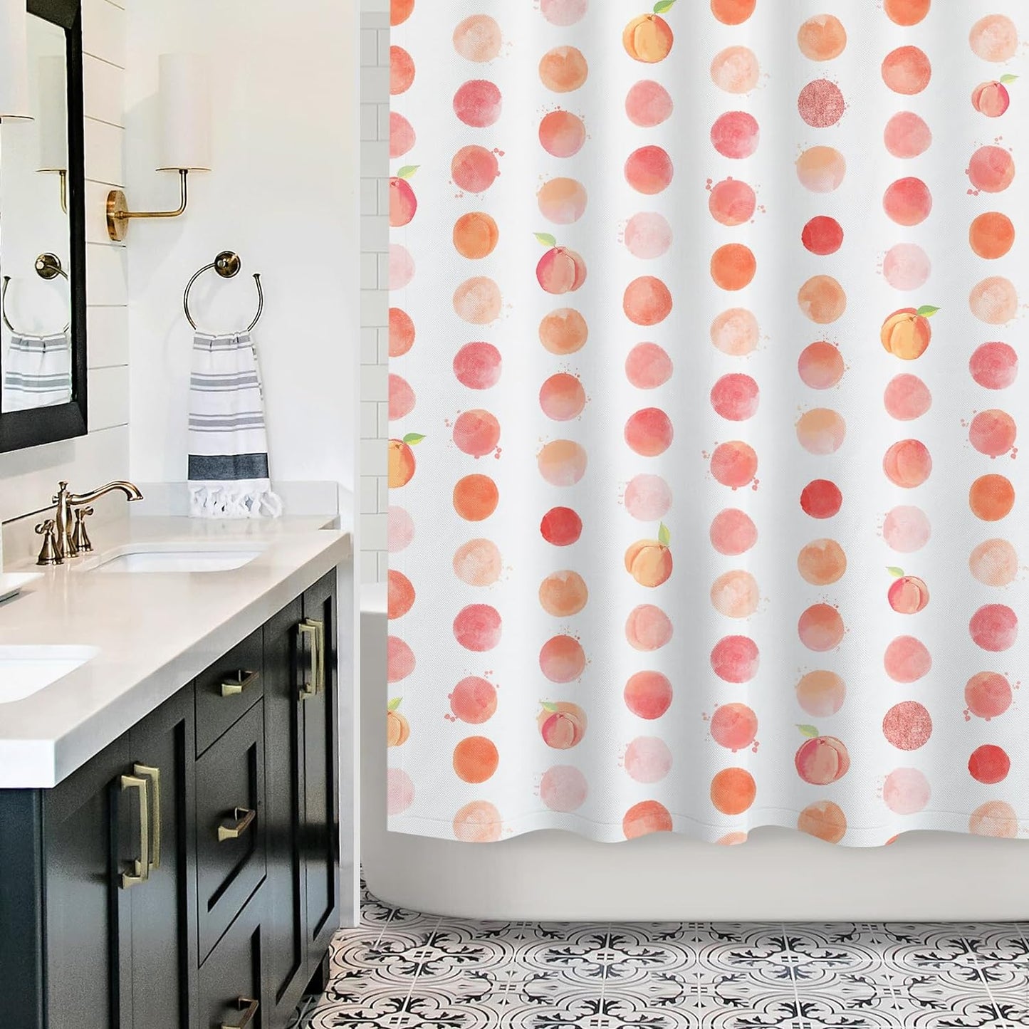 Sunlit Peach Shower Curtain, Cute Shower Curtain with Pink Spots, Peach Bathroom Decor Curtains