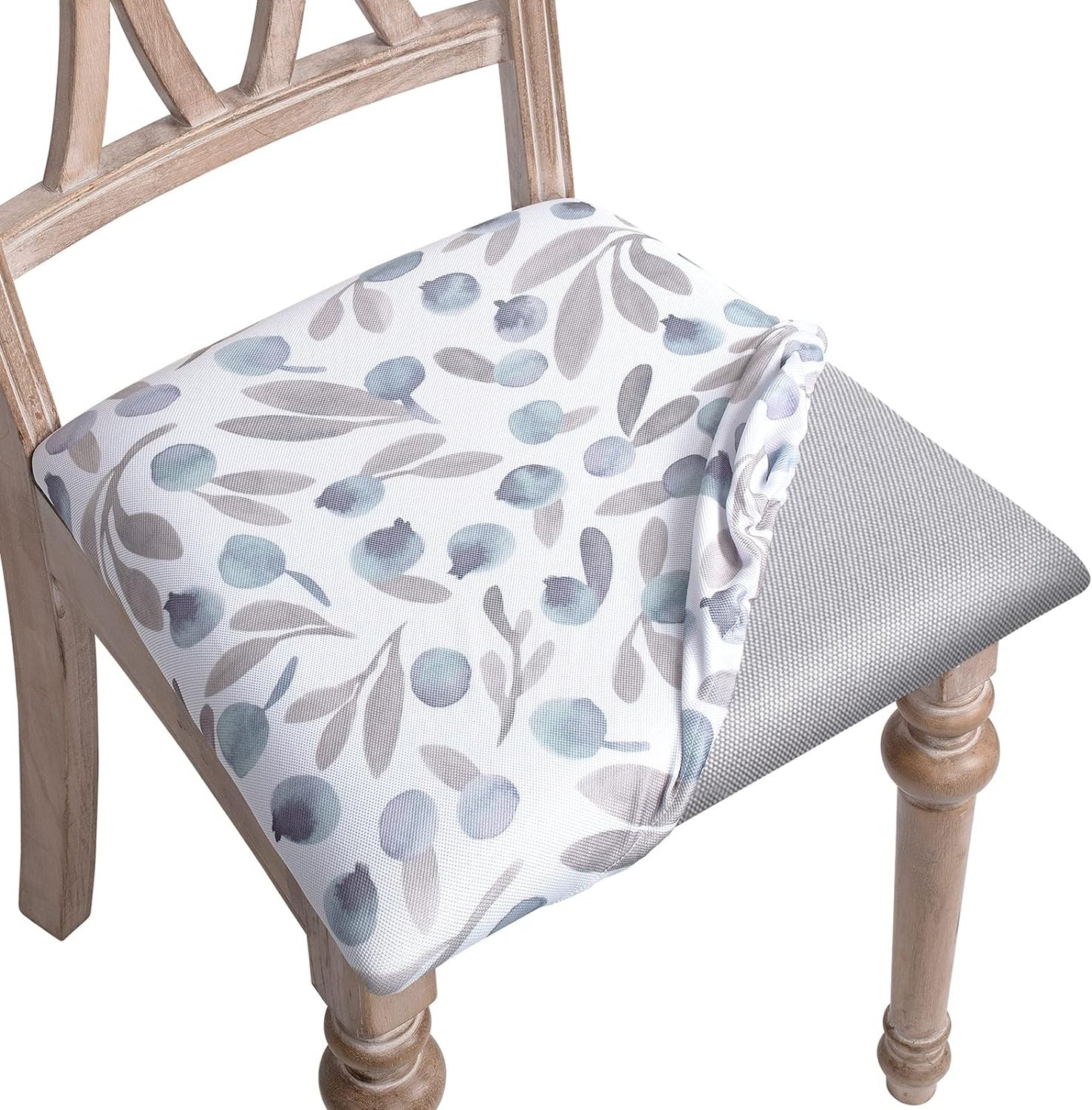Sunlit Chair Covers for Dining Room, Stretch Printed Washable Chair Seat Covers Set of 4, Removable Upholstered Chair Seat Protector Cushion Slipcovers for Kitchen Office, Gray & Blue Leaf