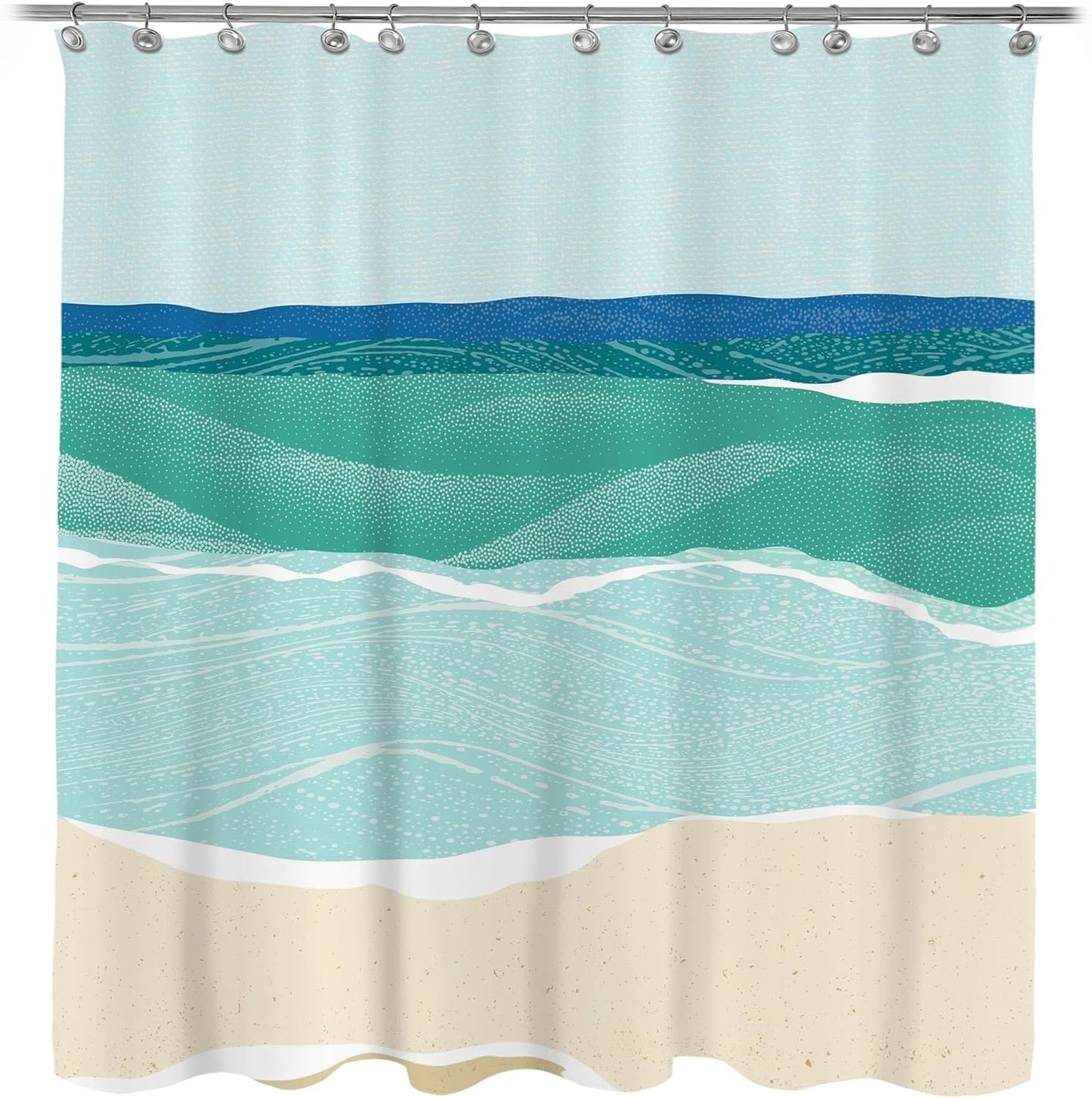 Abstract Beach Shower Curtain, Blue Seashore Ocean Shower Curtains for Modern Bathroom Decor, Coastal Sea Waves Bathroom Curtains, 71x71