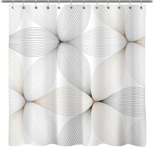 Sunlit Design Unique Sketch Gray Retro Flowers Line Fabric Shower Curtain, Simple Style Bathroom Decoration Curtains, Machine Washable.