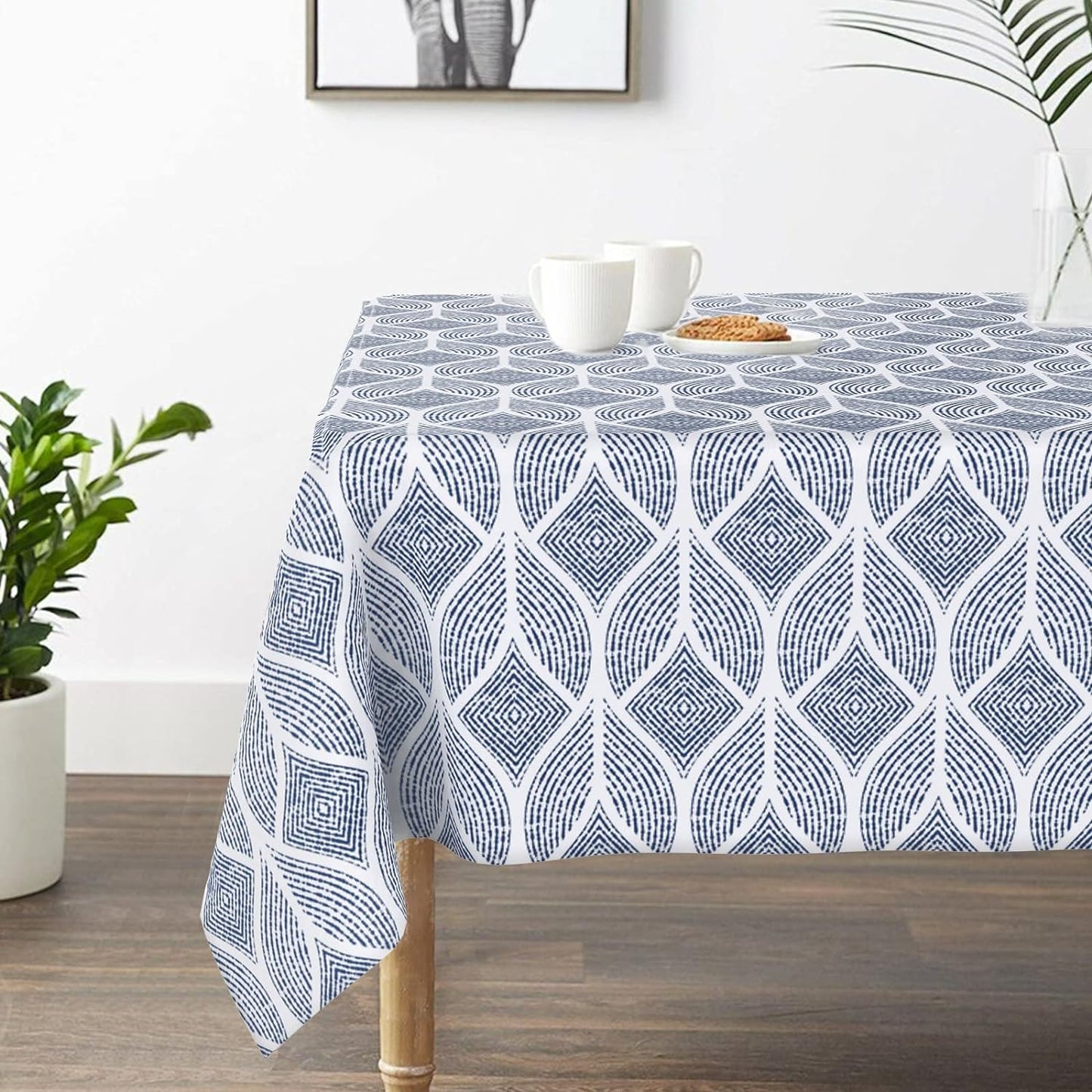 Geometric Moroccan Tablecloth Square 70 x 70 Inch, Vinyl Coated Polyester Fabric Table Cloth,Gray Blue Waterproof Oil-Proof Wipeable Table Cover for Square Kitchen Table Picnic Indoor & Outdoor Dining